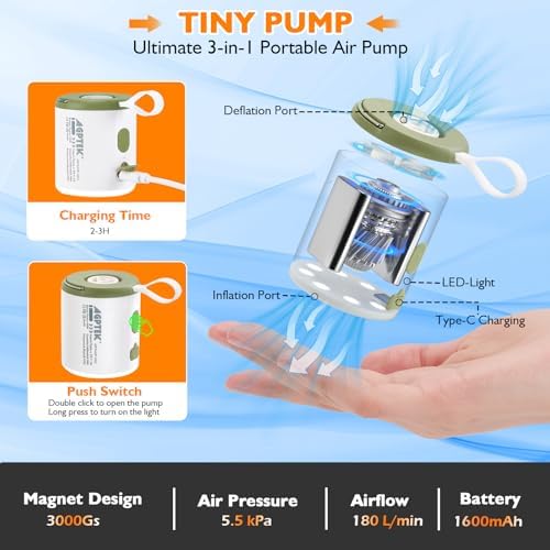 AGPTEK Portable Air Pump with LED Light and Magnet