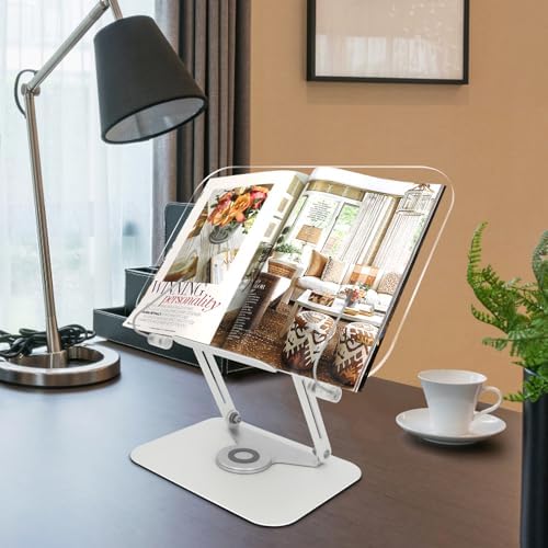 Adjustable Book Stand with 360 Rotating Base and Page Clips