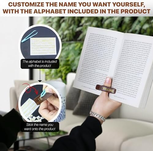 Personalized Walnut Book Page Holder with 3D Metal Letters