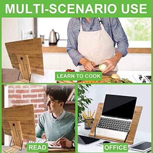 NUNET X-Large Bamboo Book Stand with 8 Tilt Angles and Magnets