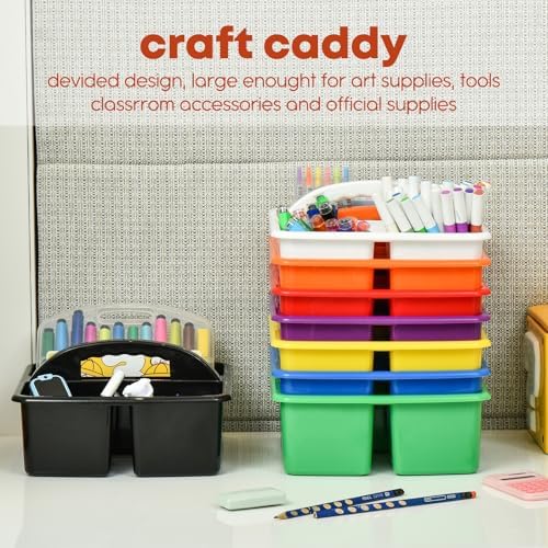 Alink Plastic Classroom Caddy Organizer with Handle 6-Pack 3 Compartments Black