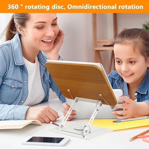 Adjustable Book Stand with 360 Swivel Base and Page Clips