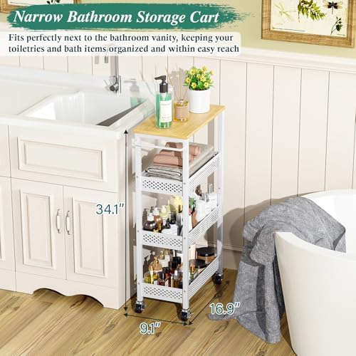 OKZEST 4-Tier Slim Storage Cart for Small Spaces