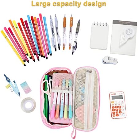 Tergopa Big Pencil Case with Handle and Zipper - Light Pink