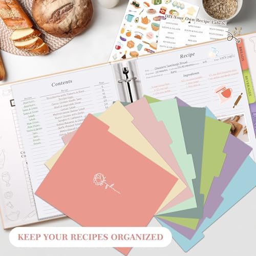 Lanpn Recipe Binder 85x11 Green Waterproof 60 Plastic Sleeves 116 Recipes