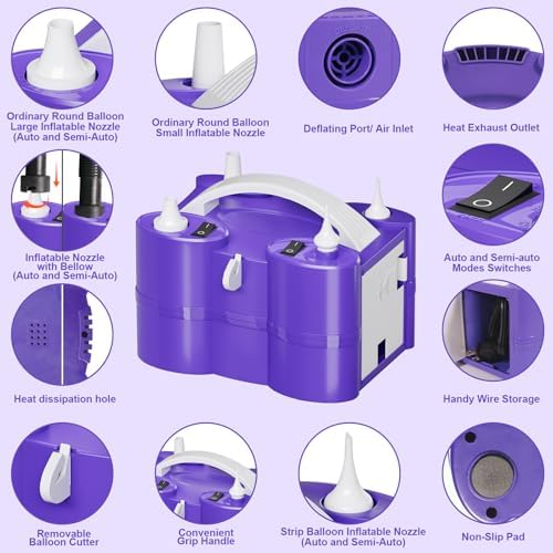 FLSEPAMB 3-in-1 Electric Balloon Pump with Dual Nozzles and Balloon Cutter