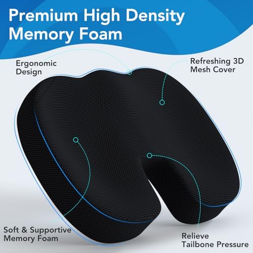 Qutool Memory Foam Seat Cushion with Lumbar Support Pillow