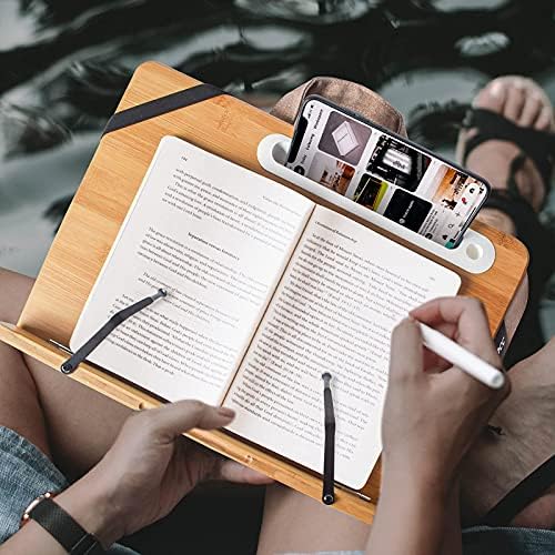 Wishacc Bamboo Book Stand with Page Clips and Tray