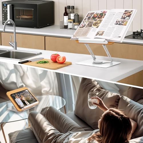 SJEhome Foldable Book Stand - 360 Rotate Wooden Reading Holder