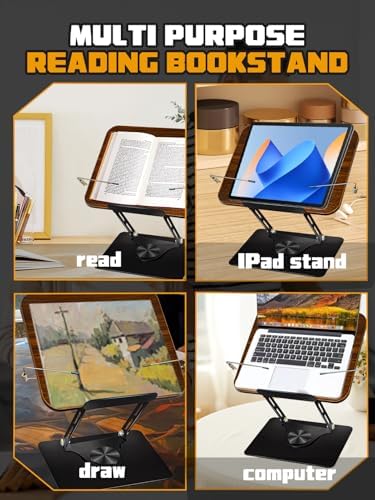 Adjustable Book Stand with 360 Swivel Base - Black
