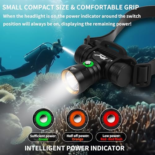 WINDFIRE Scuba Headlamp with 3 Modes and IPX8 Waterproof
