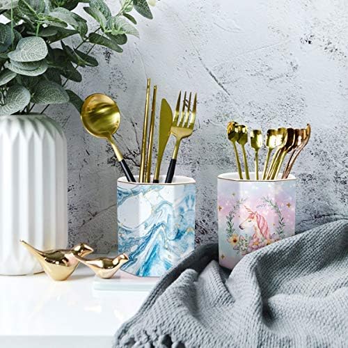 WAVEYU Blue Marble Pencil Holder for Desk