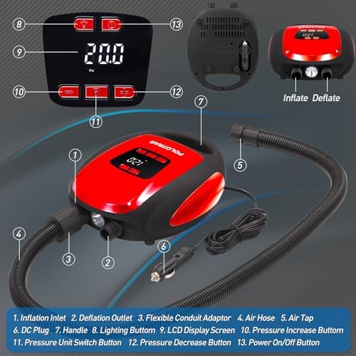 Polotrag Paddle Board Pump - Sup Pump Electric Portable with Auto-OffDeflation