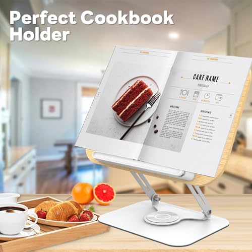 Heartor Adjustable Wooden Book Stand with 360 Swivel Base
