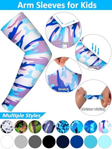 16 Pairs Kids Arm Sleeves for Basketball Baseball UV Protection Cooling