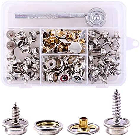 Swpeet 120Pcs Silver Fastener Screw Snaps Kit with Tool