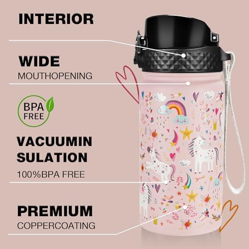 GOPPUS Kids Water Bottle with Straw Lid - 14 Oz Stainless Steel Travel Bottle