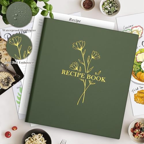 Lanpn Recipe Binder 85x11 Green Waterproof 60 Plastic Sleeves 116 Recipes