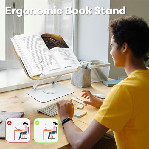 Heartor Adjustable Wooden Book Stand with 360 Swivel Base