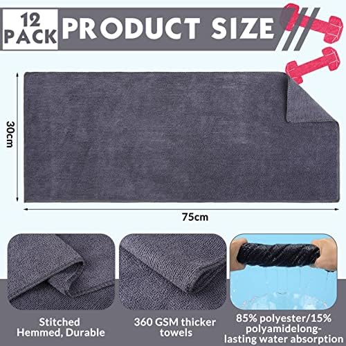 Handepo 12 Pcs Microfiber Gym Workout Towels 360 GSM