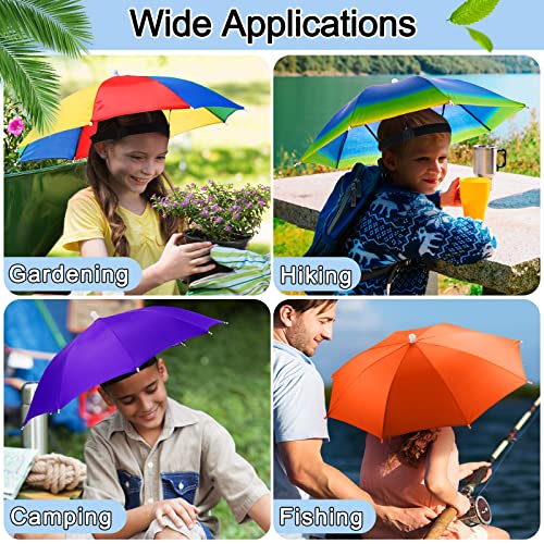 6 Pack Rainbow Umbrella Hats for Kids - Waterproof Elastic Folding