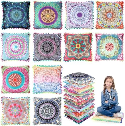 Ganeen 12 Pcs Boho Floor Cushions for Kids Classroom Seating